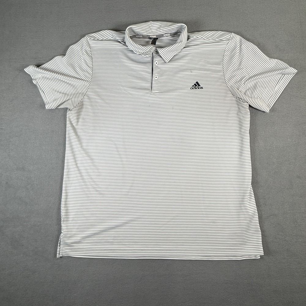 Adidas Men's White Navy Stripe Short Sleeve Golf Polo Shirt‎ XL